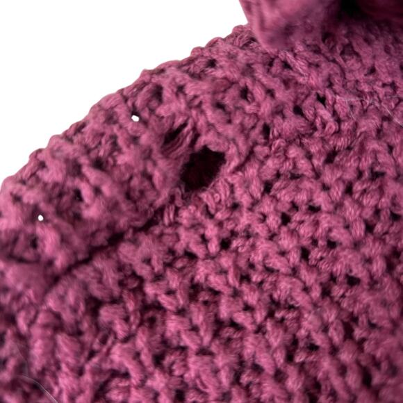 Y2K Cowl Neck Sweater M | Berry Burgundy Vintage Chunky Waffle Knit Soft Grunge - Picture 7 of 11